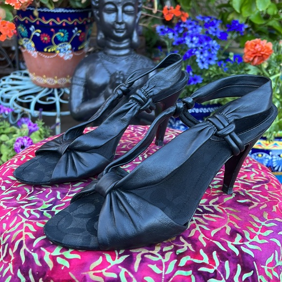 Coach Black Leather Open Toe / Sling Back High Heel Sandals - Picture 5 of 16
